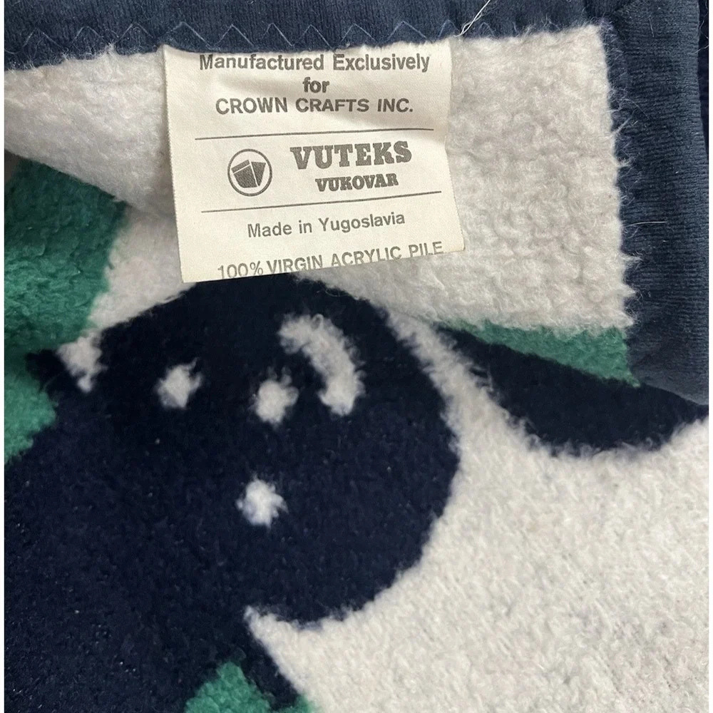 Vuteks Vukovar Crown Crafts‎ Snowman Blanket Reversible Navy White Christmas VTG